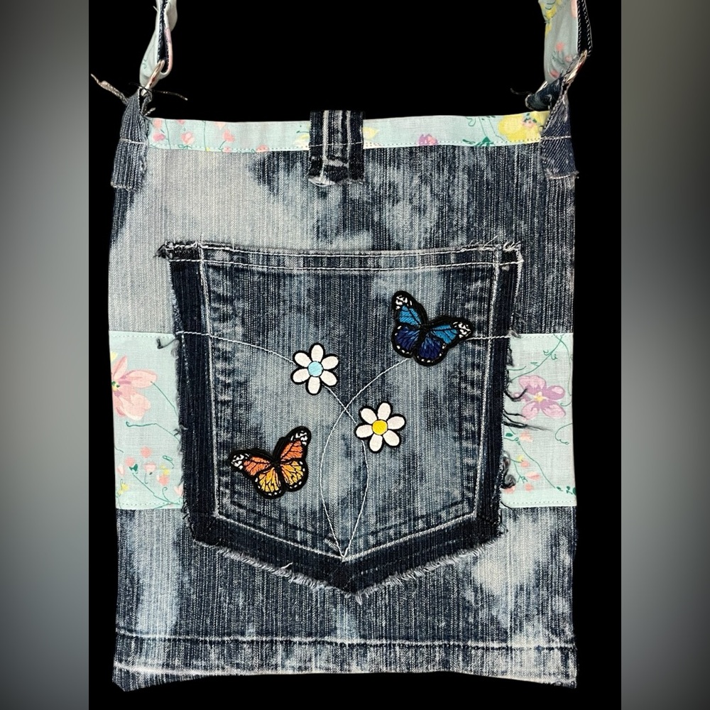Handmade Jean Purse-Butterfly & Flower Design